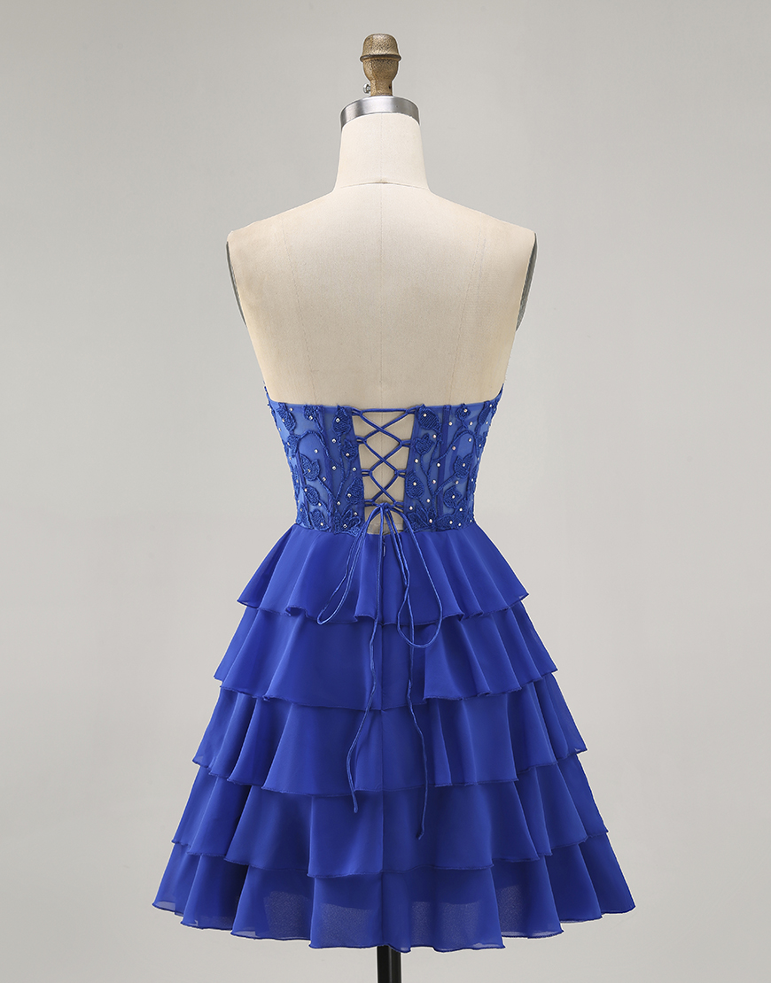 Royal Blue Sweetheart Ruffled Short Corset Homecoming Dress with Beading