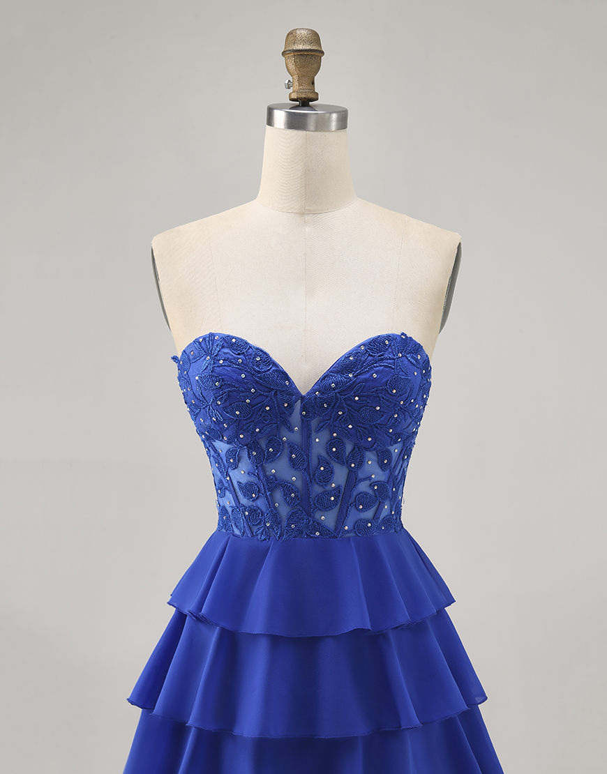 Royal Blue Sweetheart Ruffled Short Corset Homecoming Dress with Beading