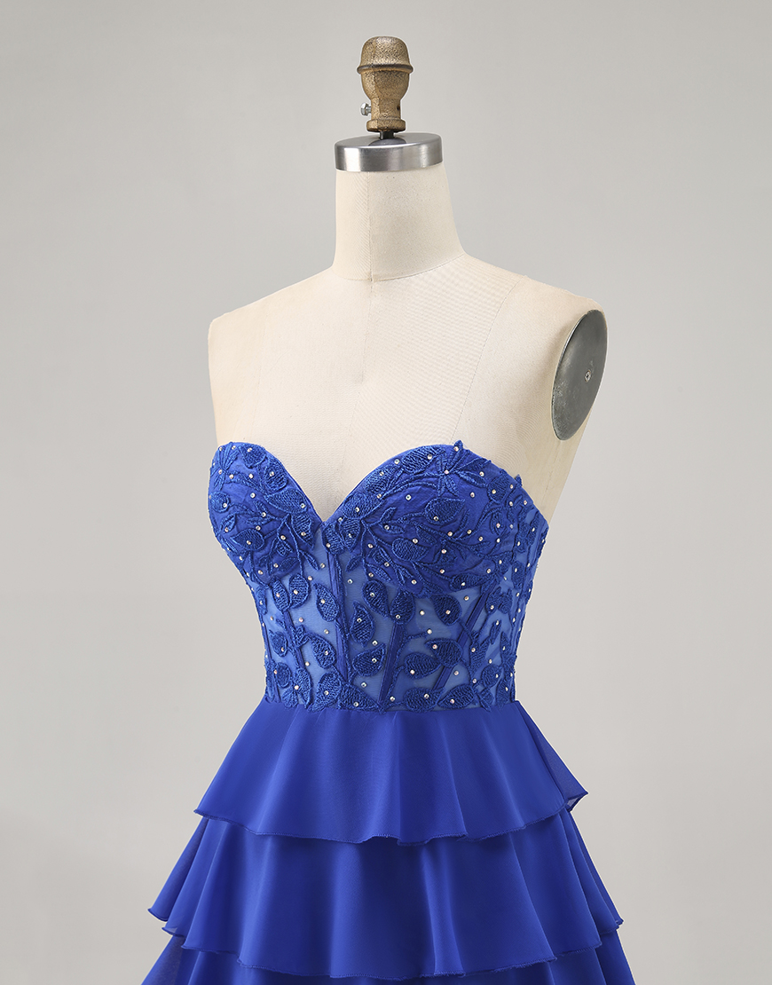 Royal Blue Sweetheart Ruffled Short Corset Homecoming Dress with Beading