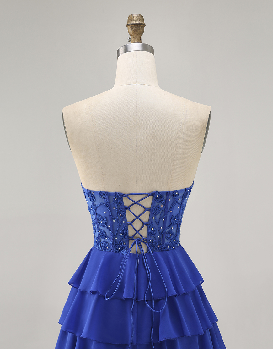 Royal Blue Sweetheart Ruffled Short Corset Homecoming Dress with Beading