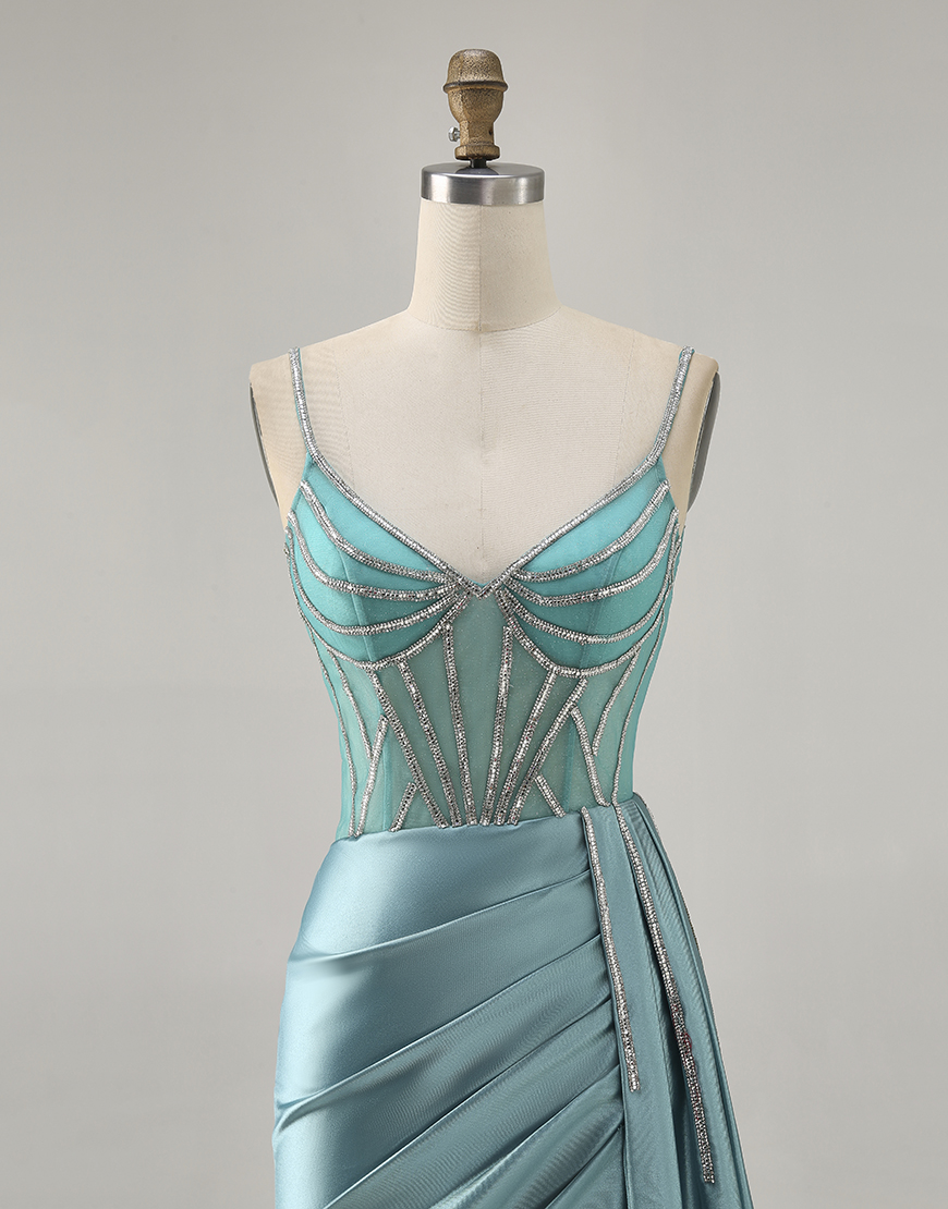 Sparkly Green Satin Tight Corset Short Homecoming Dress with Beading