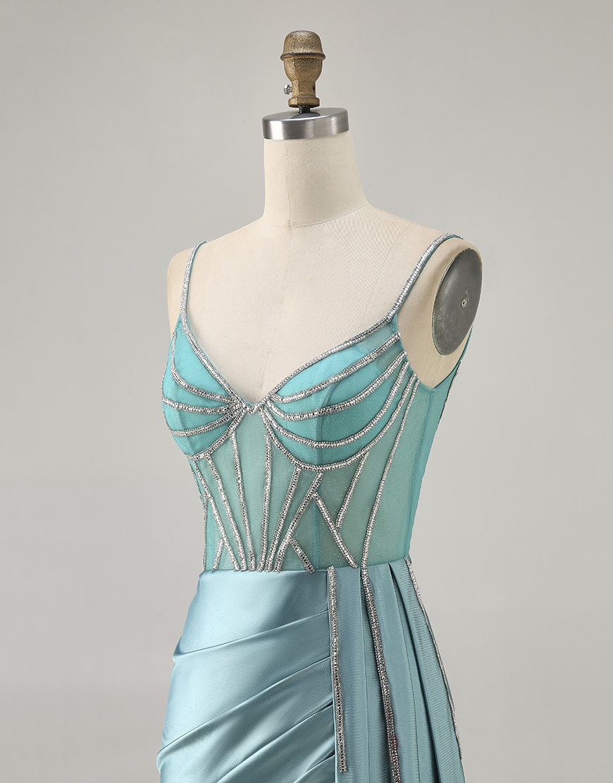 Sparkly Green Satin Tight Corset Short Homecoming Dress with Beading