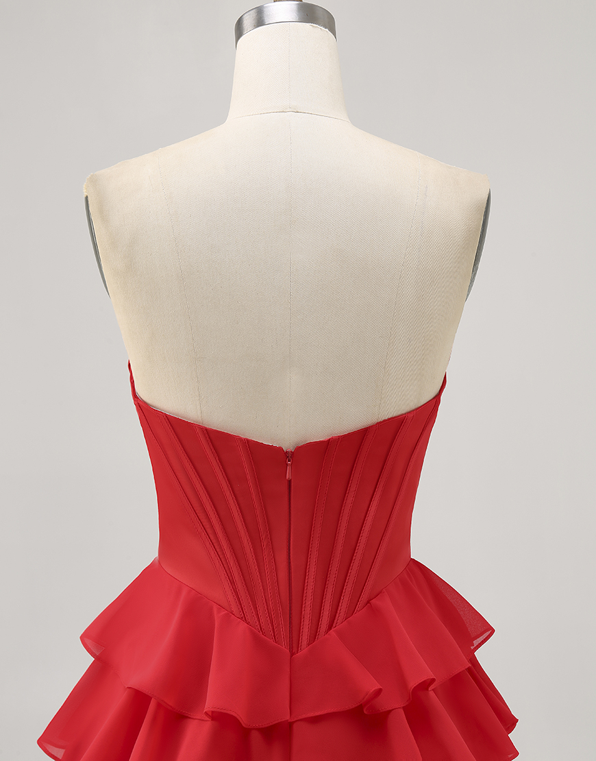 Sparkly Red Short Corset Tiered Homecoming Dress with Beading
