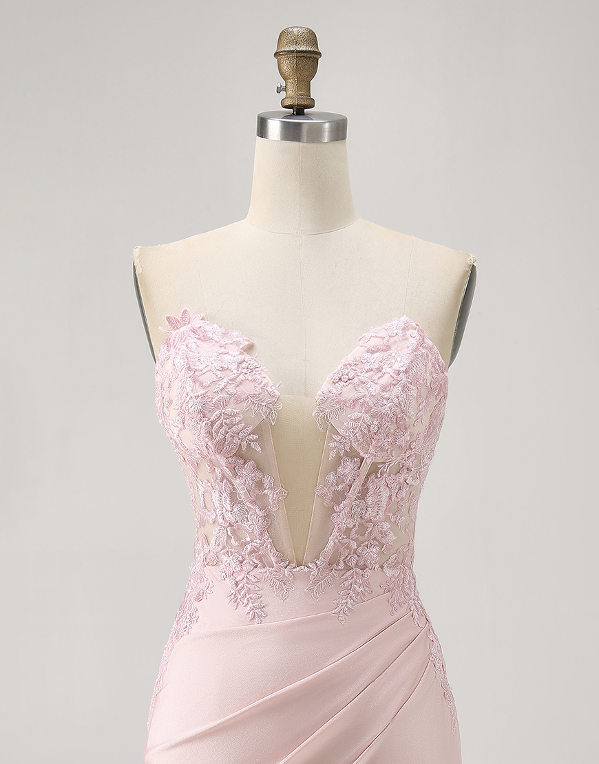 Blush Corset Satin Tight Floral Short Homecoming Dress with Lace
