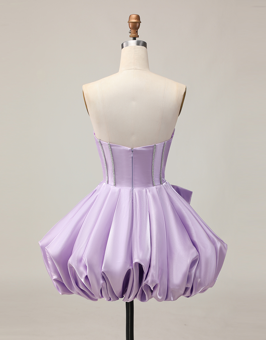 Purple Sweetheart Satin A-Line Short Corset Homecoming Dress with Bow