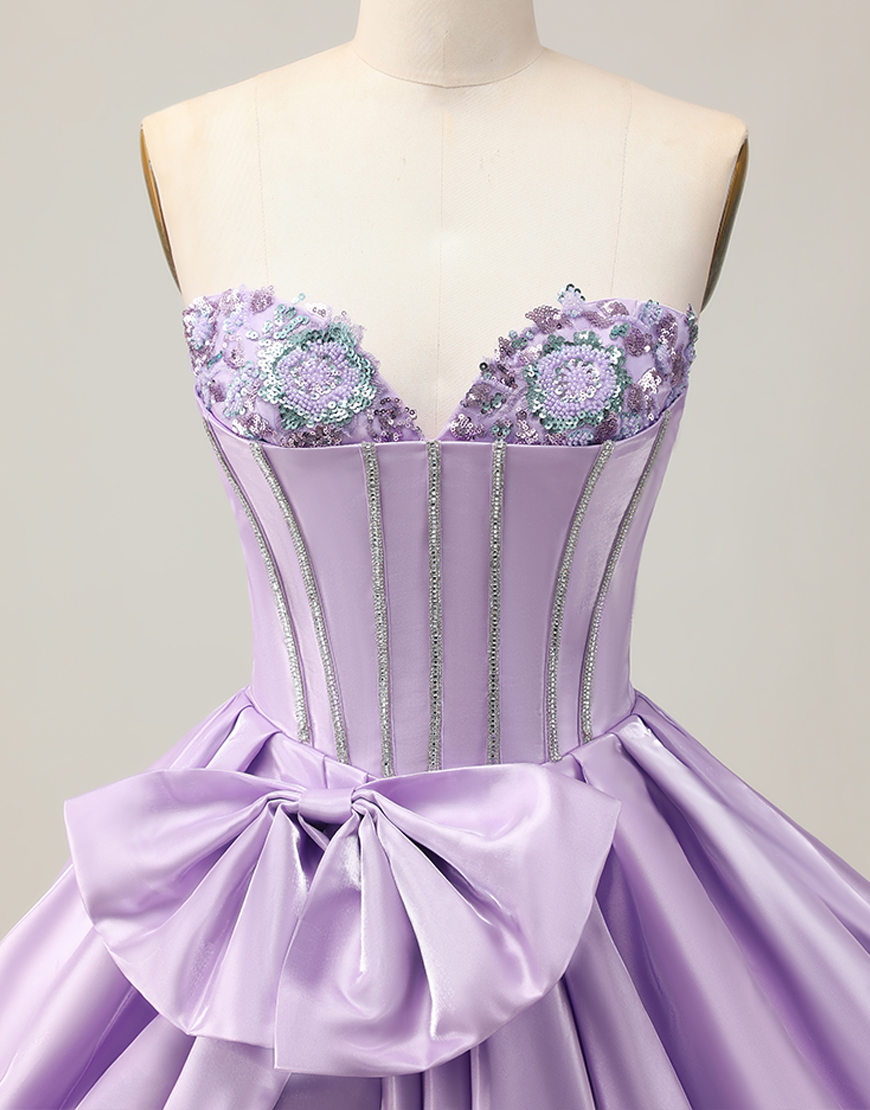 Purple Sweetheart Satin A-Line Short Corset Homecoming Dress with Bow