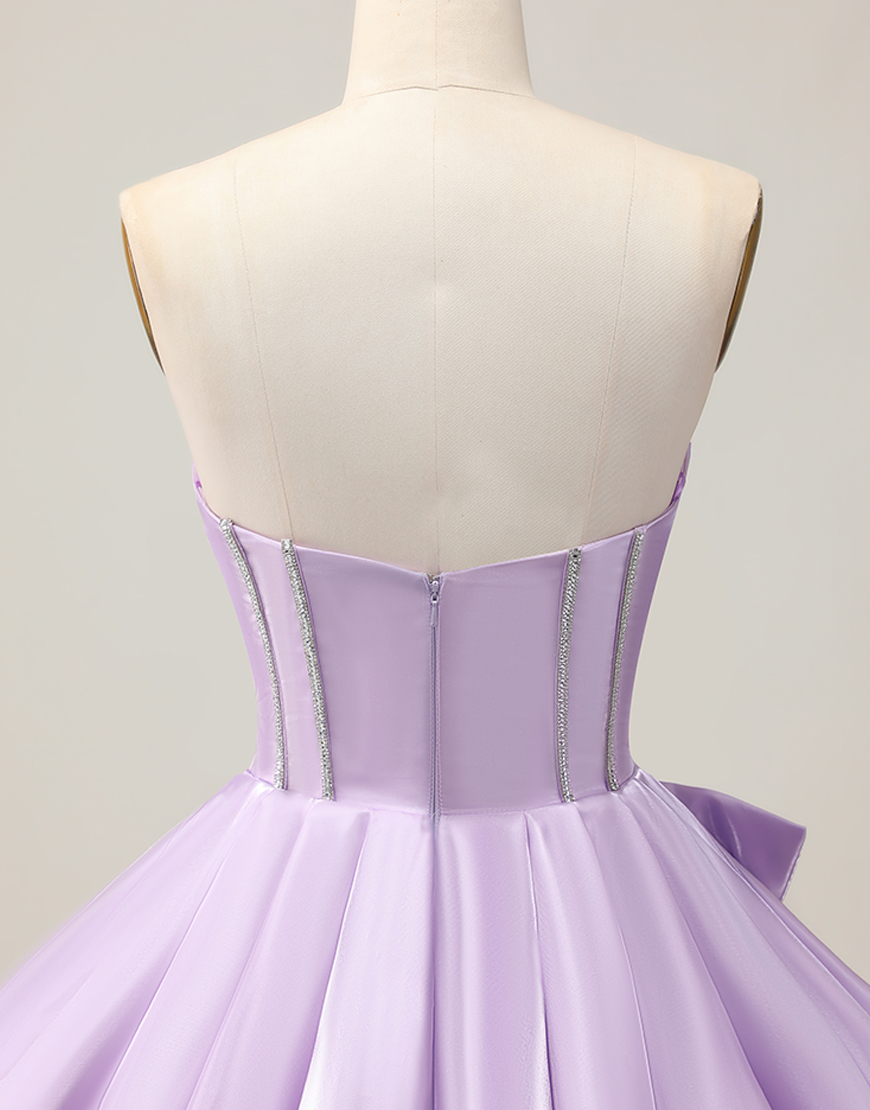 Purple Sweetheart Satin A-Line Short Corset Homecoming Dress with Bow