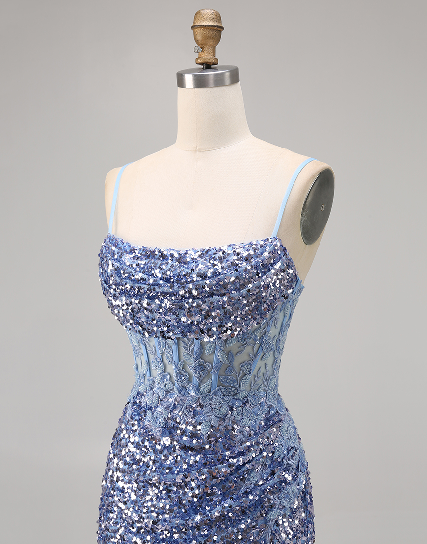 Sparkly Peacock Green Spaghetti Straps Sequins Short Homecoming Dress