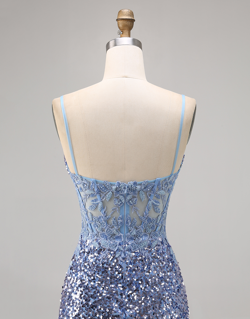 Sparkly Peacock Green Spaghetti Straps Sequins Short Homecoming Dress