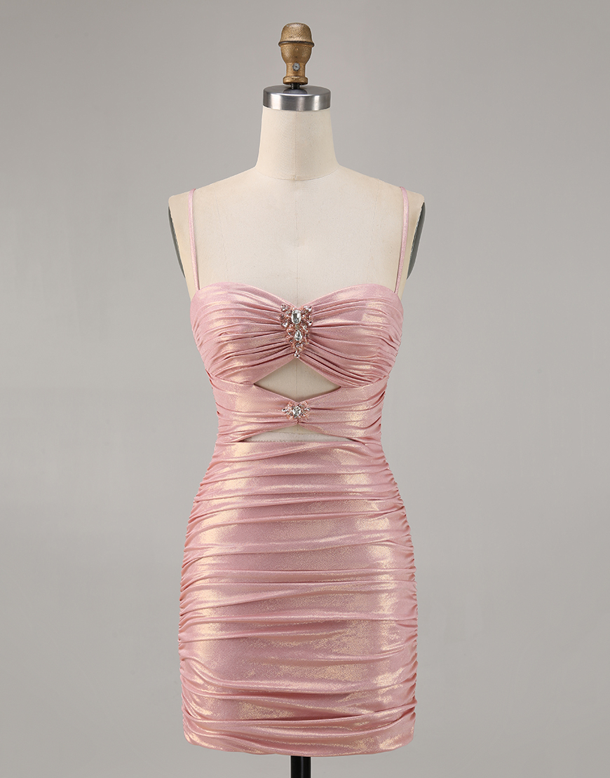 Metallic Blush Cut Out Tight Short Homecoming Dress