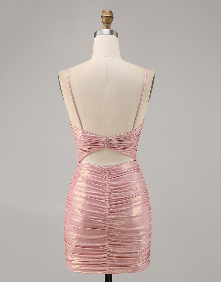 Metallic Blush Cut Out Tight Short Homecoming Dress