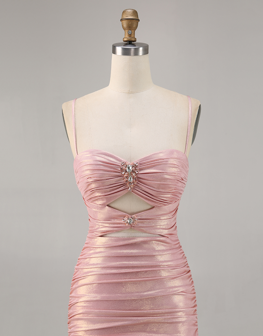 Metallic Blush Cut Out Tight Short Homecoming Dress