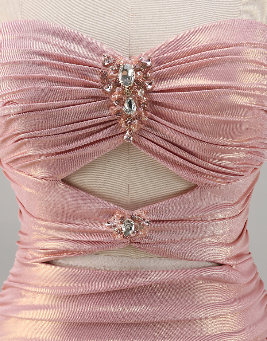 Metallic Blush Cut Out Tight Short Homecoming Dress