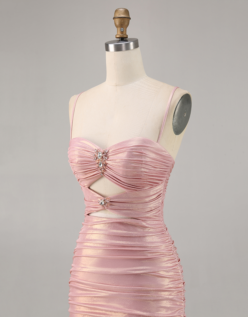 Metallic Blush Cut Out Tight Short Homecoming Dress