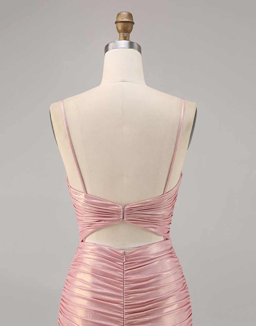 Metallic Blush Cut Out Tight Short Homecoming Dress