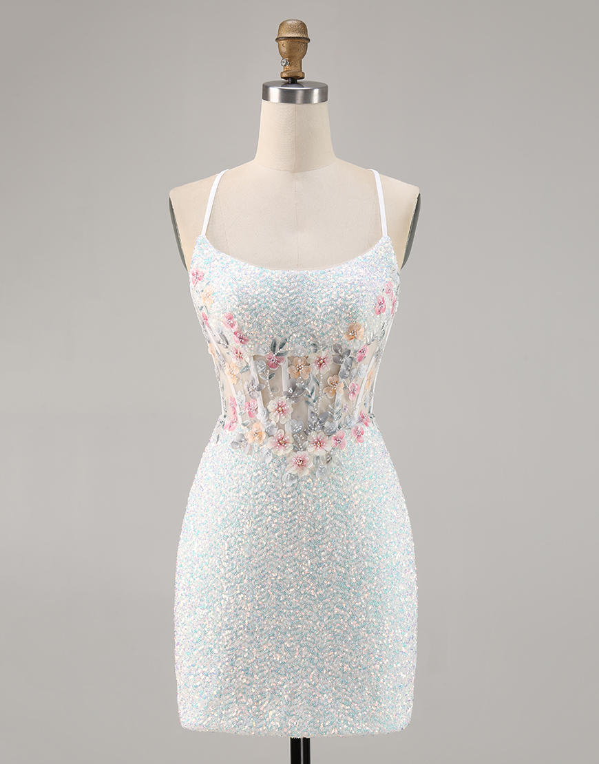 Sparky White Floral Tight Corset Short Homecoming Dress