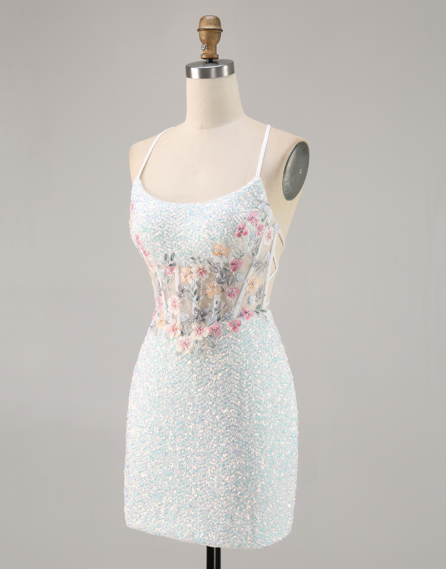Sparky White Floral Tight Corset Short Homecoming Dress