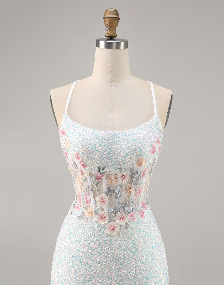 Sparky White Floral Tight Corset Short Homecoming Dress