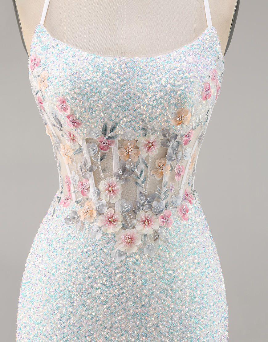 Sparky White Floral Tight Corset Short Homecoming Dress