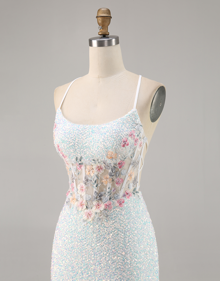 Sparky White Floral Tight Corset Short Homecoming Dress