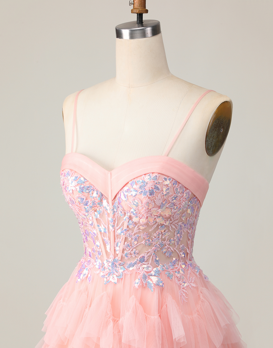 Pink Corset A Line Short Homecoming Dress with Ruffles