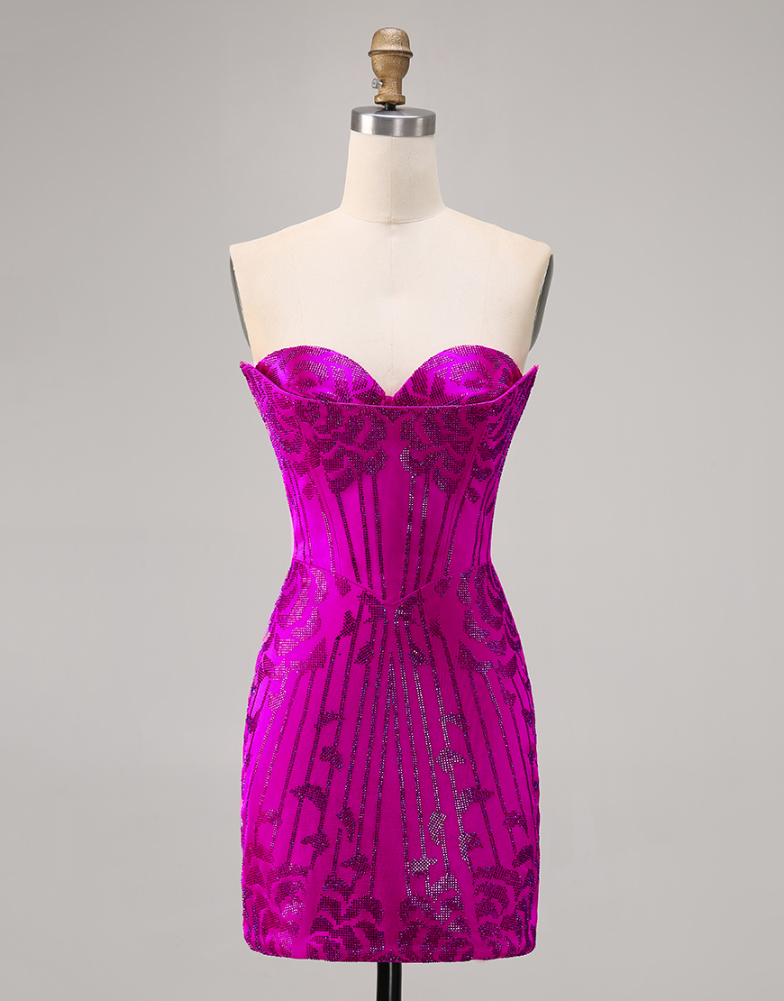 Sparkly Fuchsia Corset Tight Sweetheart Short Homecoming Dress