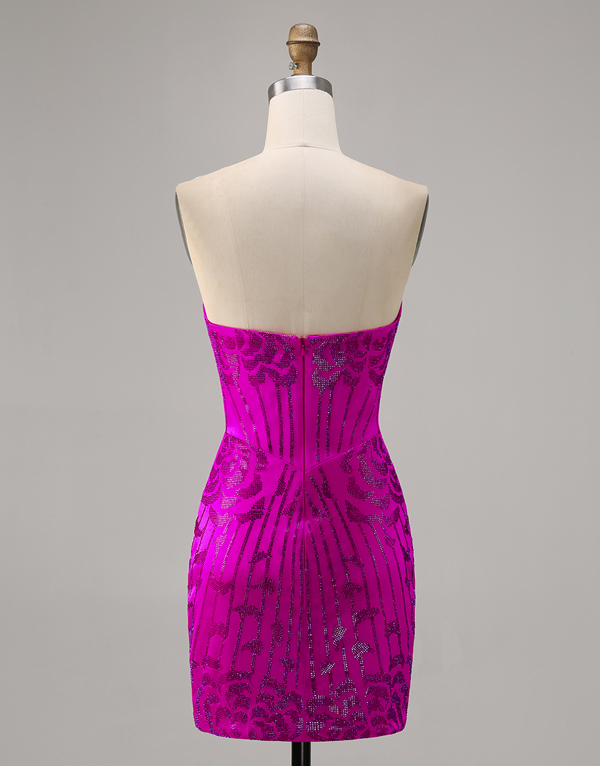 Sparkly Fuchsia Corset Tight Sweetheart Short Homecoming Dress