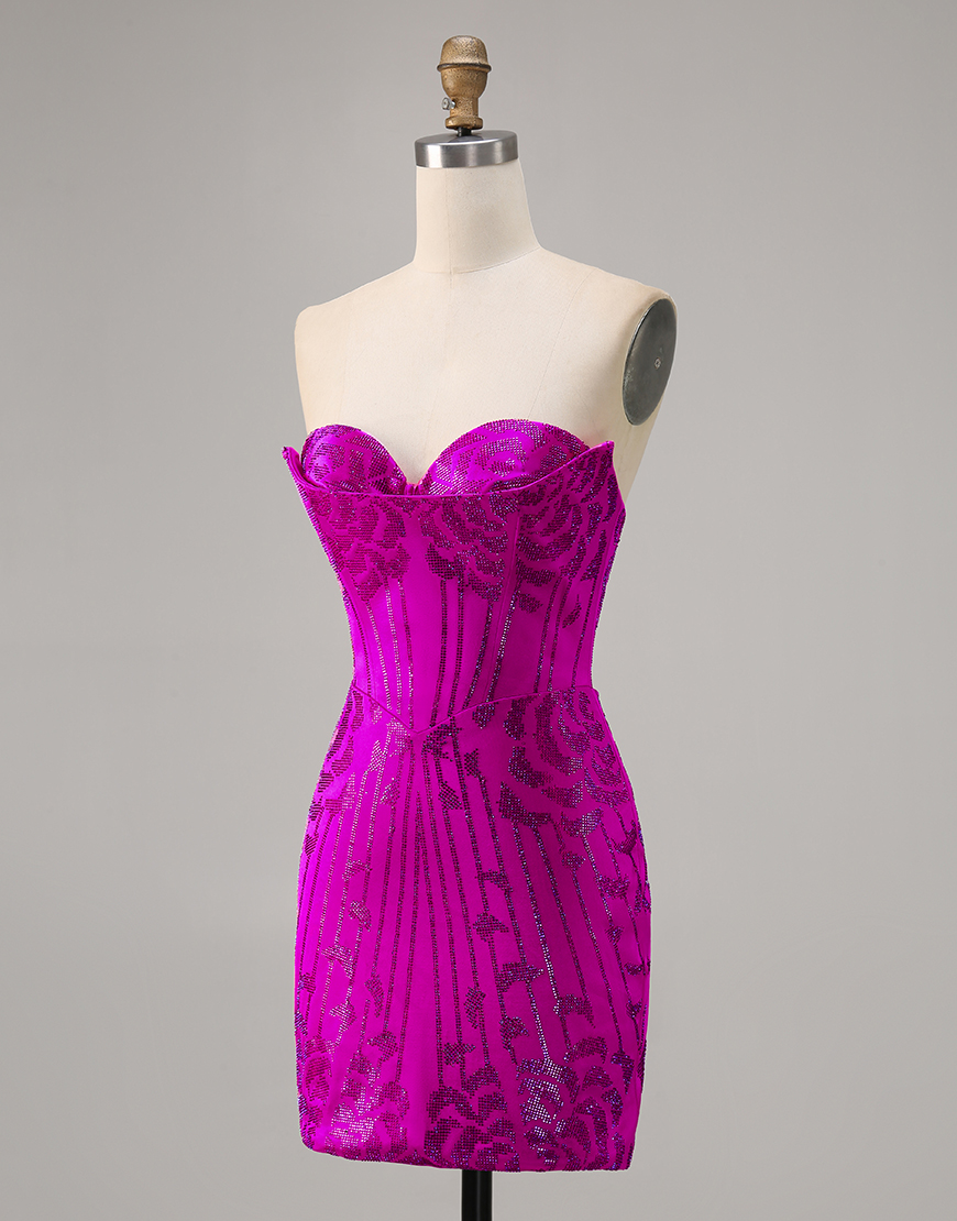 Sparkly Fuchsia Corset Tight Sweetheart Short Homecoming Dress