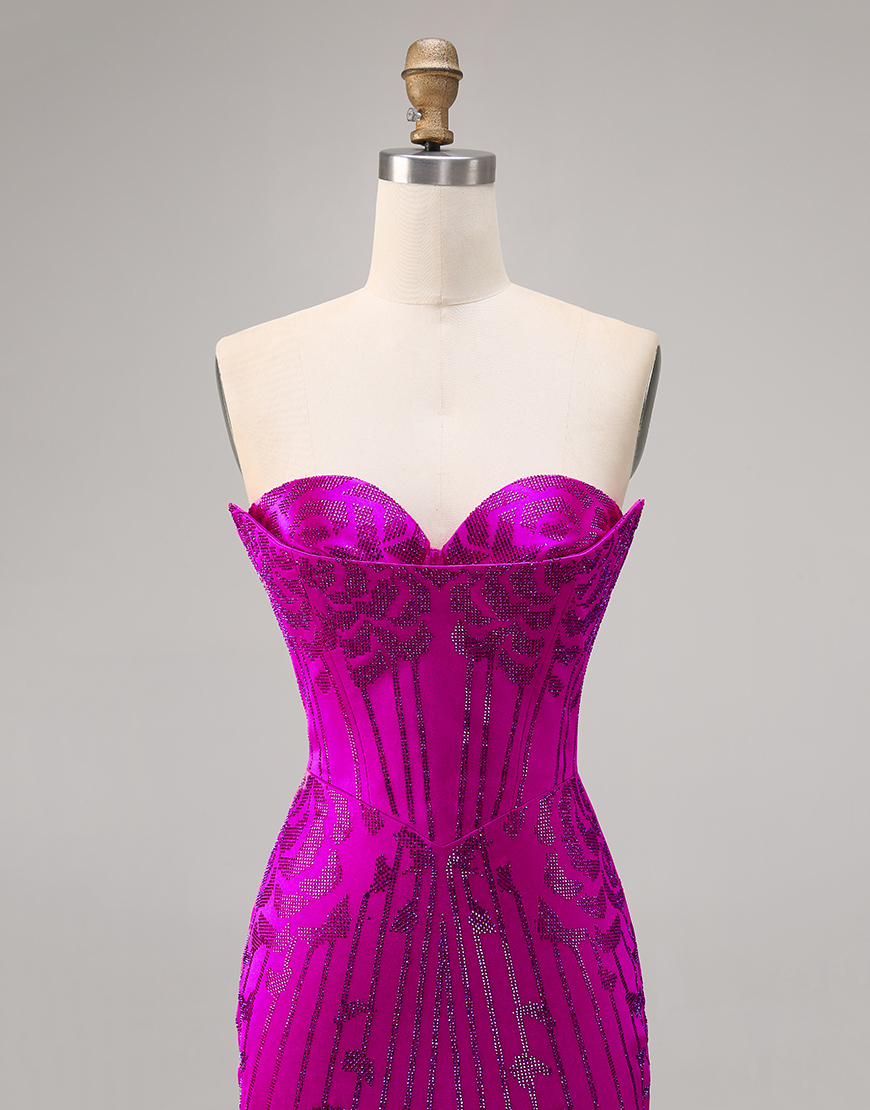 Sparkly Fuchsia Corset Tight Sweetheart Short Homecoming Dress