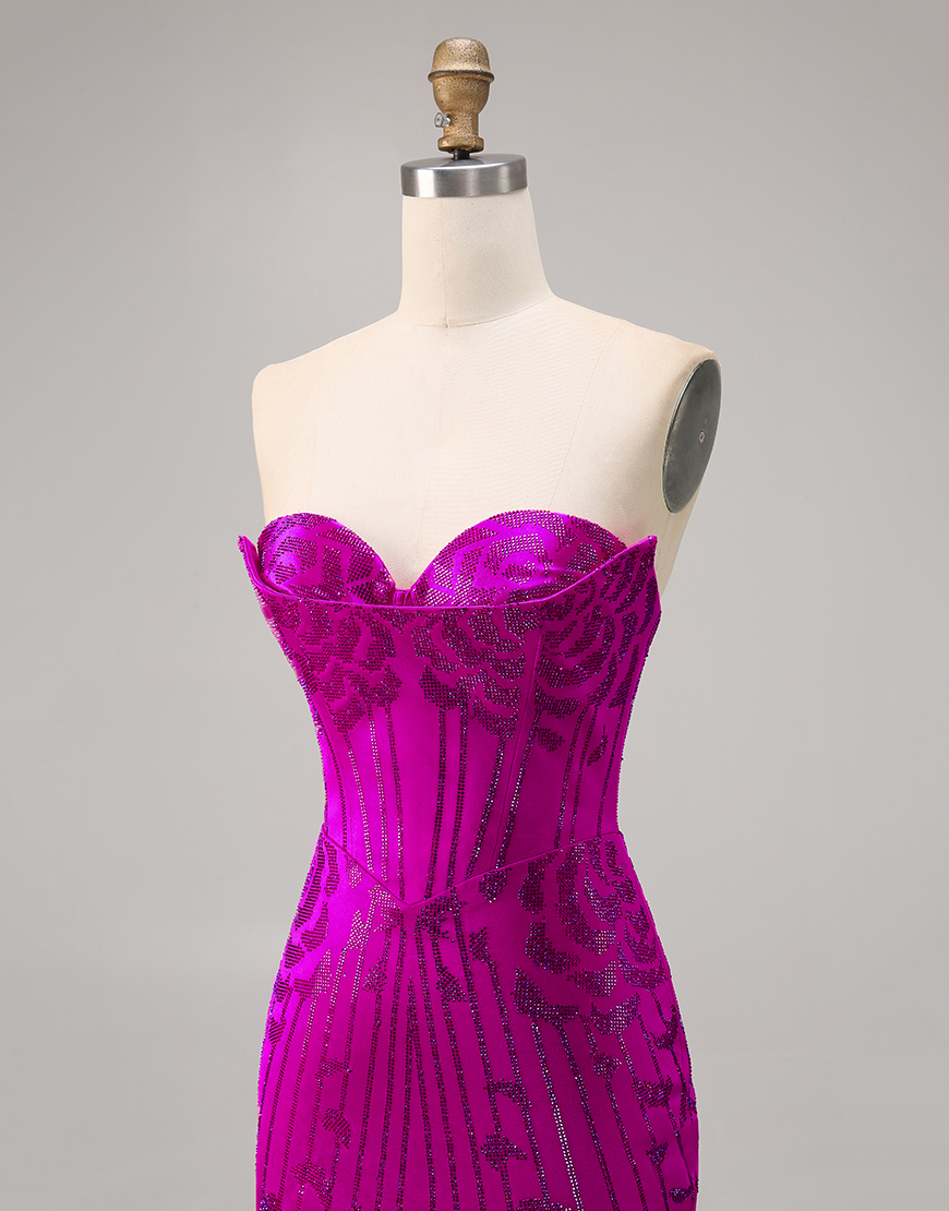 Sparkly Fuchsia Corset Tight Sweetheart Short Homecoming Dress