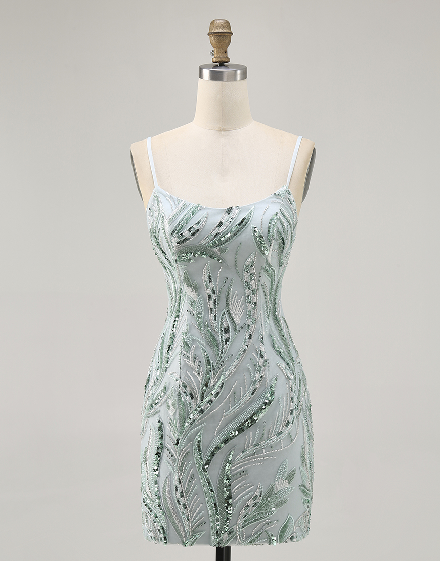 Sparkly Green Tight Short Beaded Homecoming Dress with Sequins