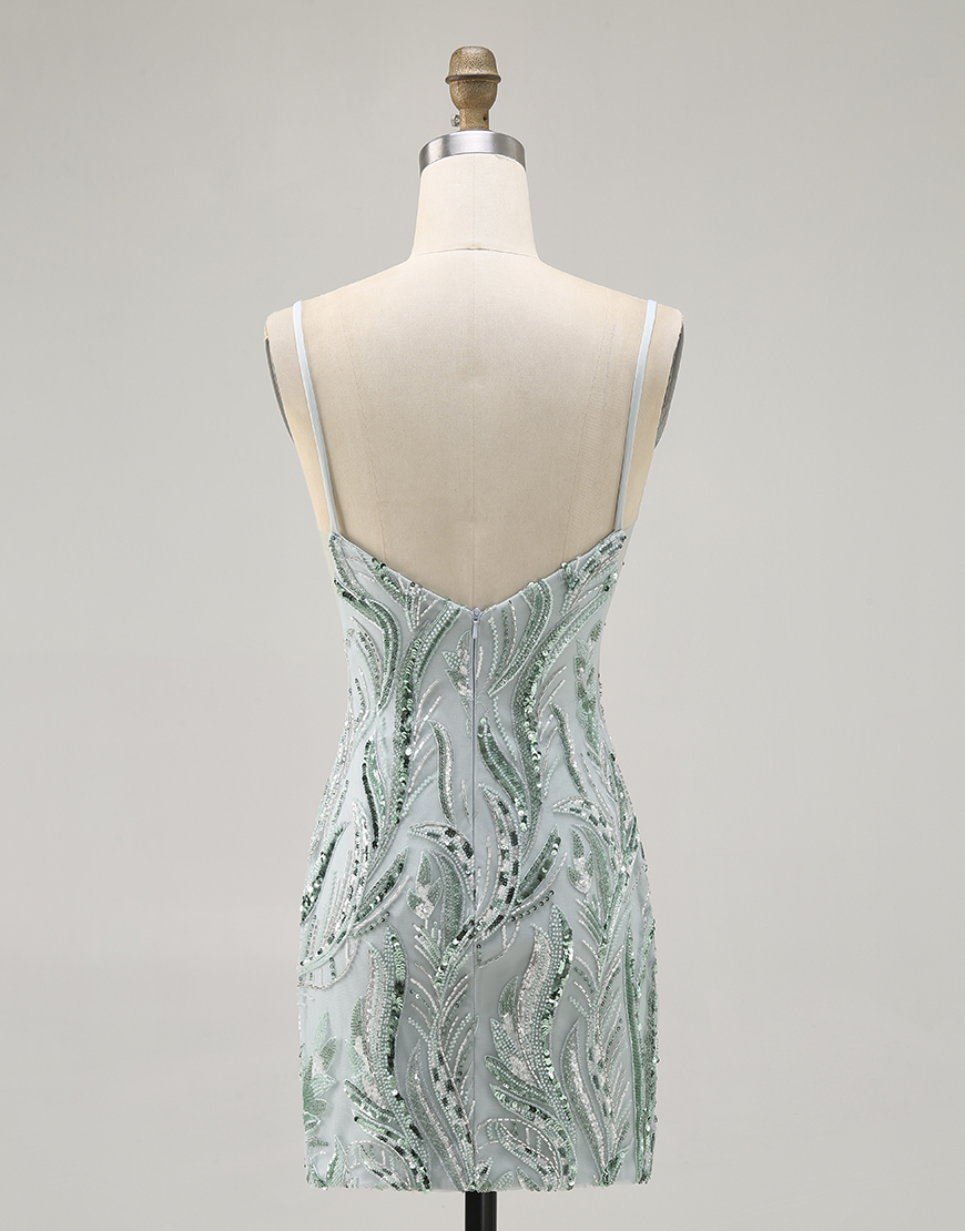 Sparkly Green Tight Short Beaded Homecoming Dress with Sequins