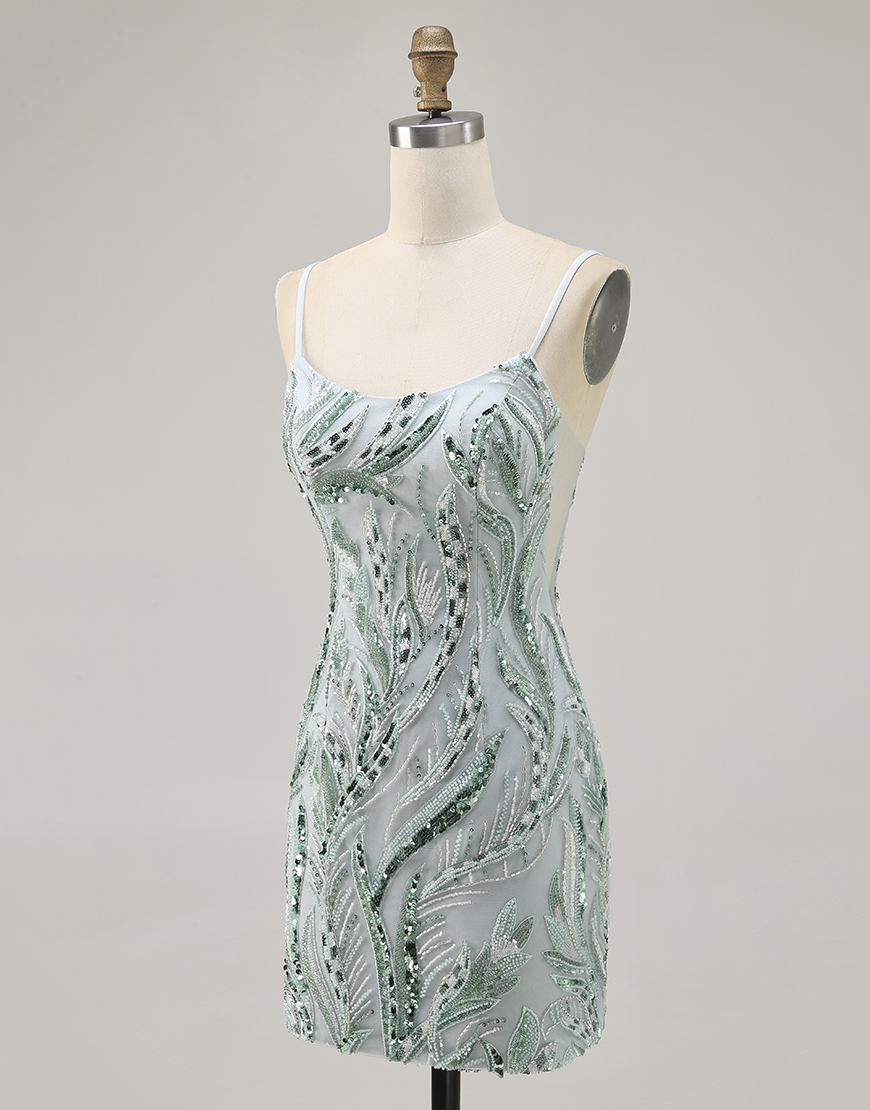 Sparkly Green Tight Short Beaded Homecoming Dress with Sequins