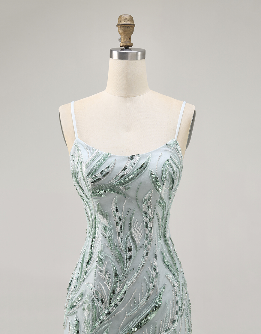 Sparkly Green Tight Short Beaded Homecoming Dress with Sequins