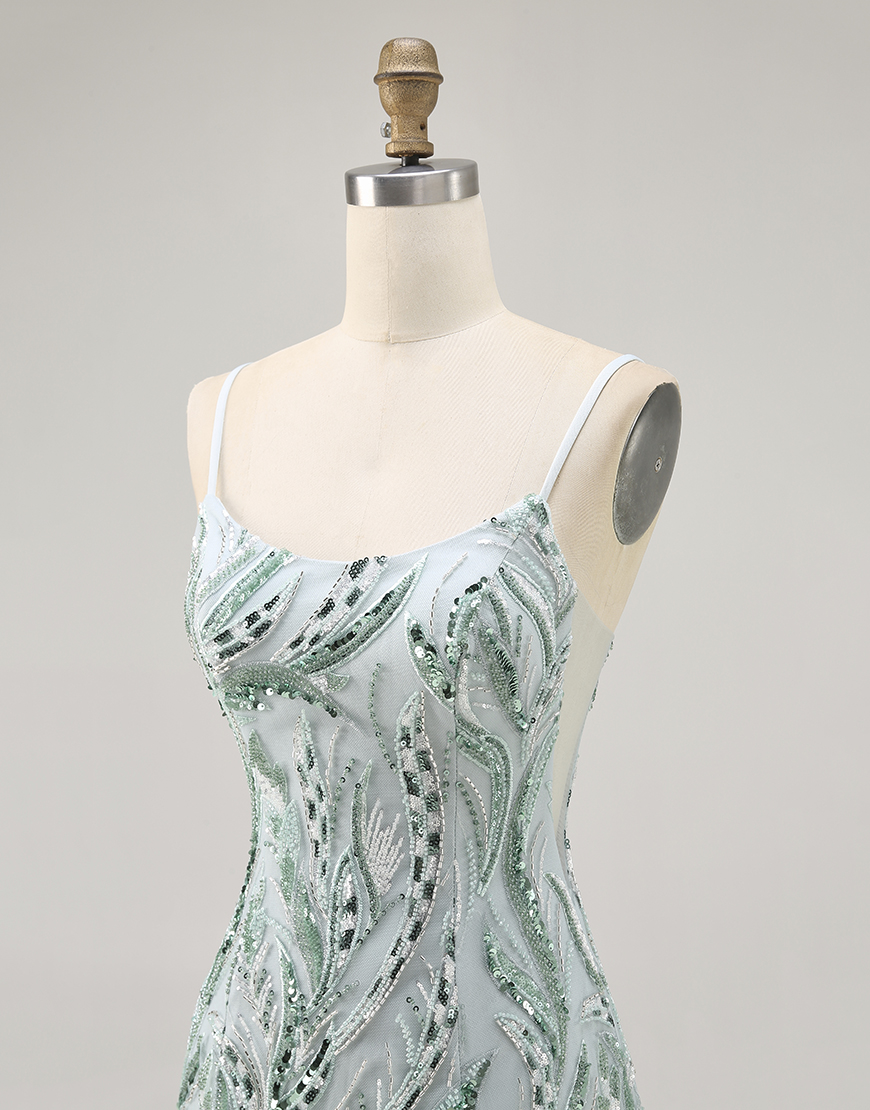 Sparkly Green Tight Short Beaded Homecoming Dress with Sequins