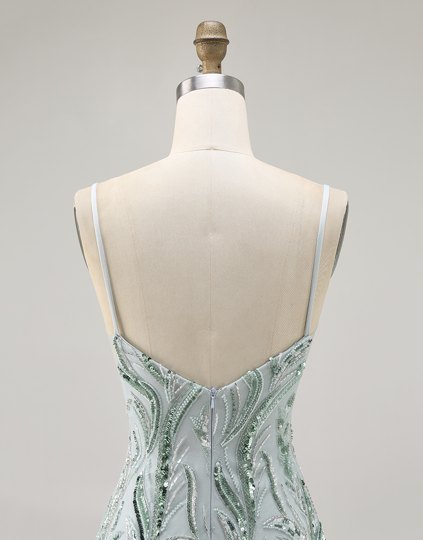 Sparkly Green Tight Short Beaded Homecoming Dress with Sequins