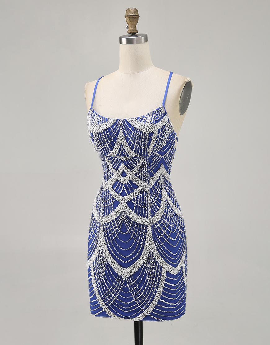 Sparkly Dark Green Tight Spaghetti Straps Short Homecoming Dress with Beading