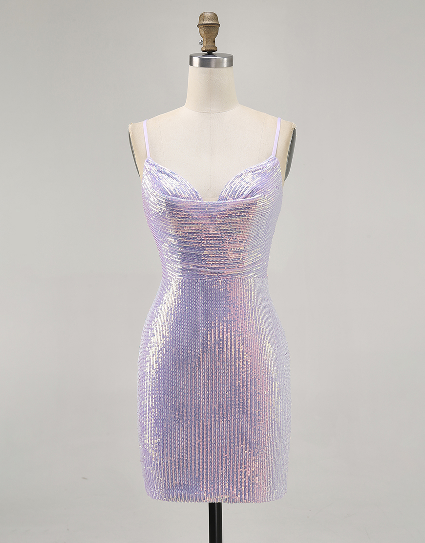 Sparkly Lilac Tight Backless Sequin Short Homecoming Dress