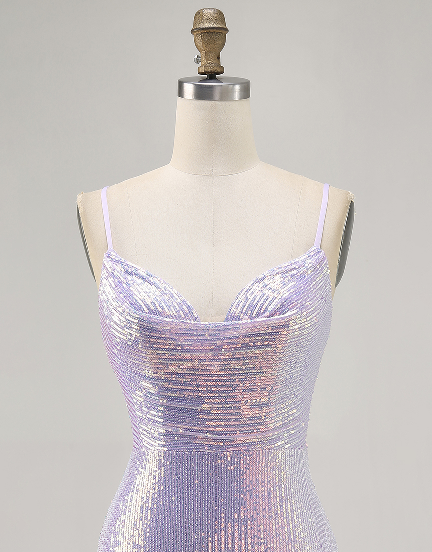 Sparkly Lilac Tight Backless Sequin Short Homecoming Dress