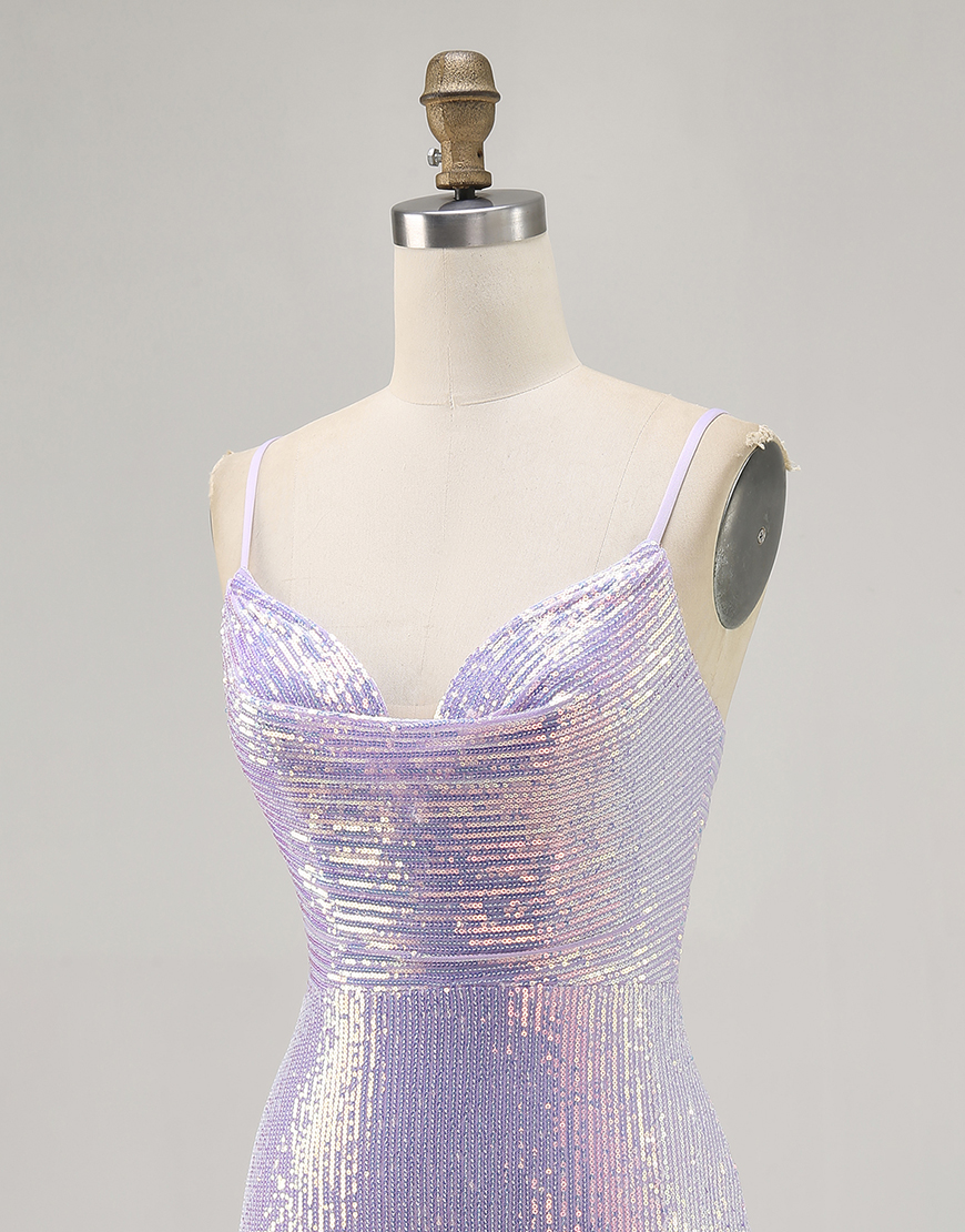 Sparkly Lilac Tight Backless Sequin Short Homecoming Dress