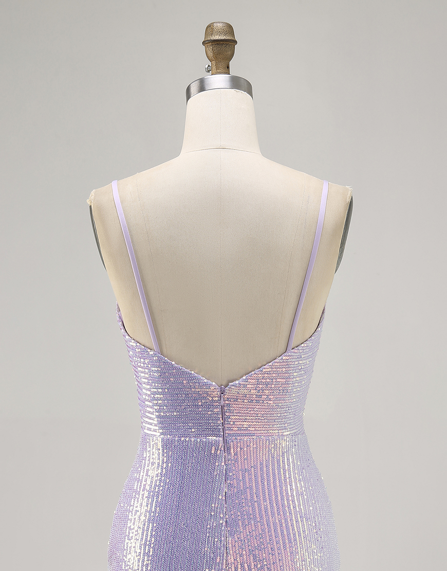 Sparkly Lilac Tight Backless Sequin Short Homecoming Dress