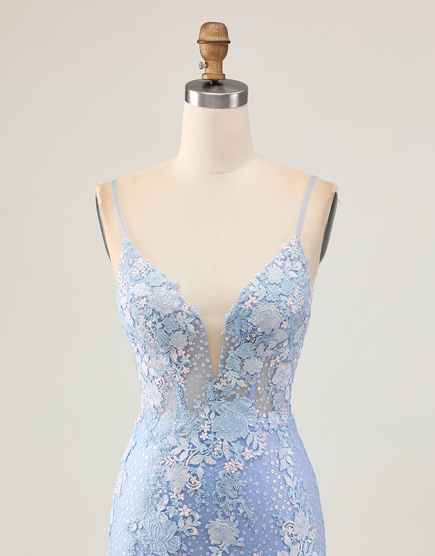 Sparkly Light Blue Floral Tight Short Corset Homecoming Dress with Appliques
