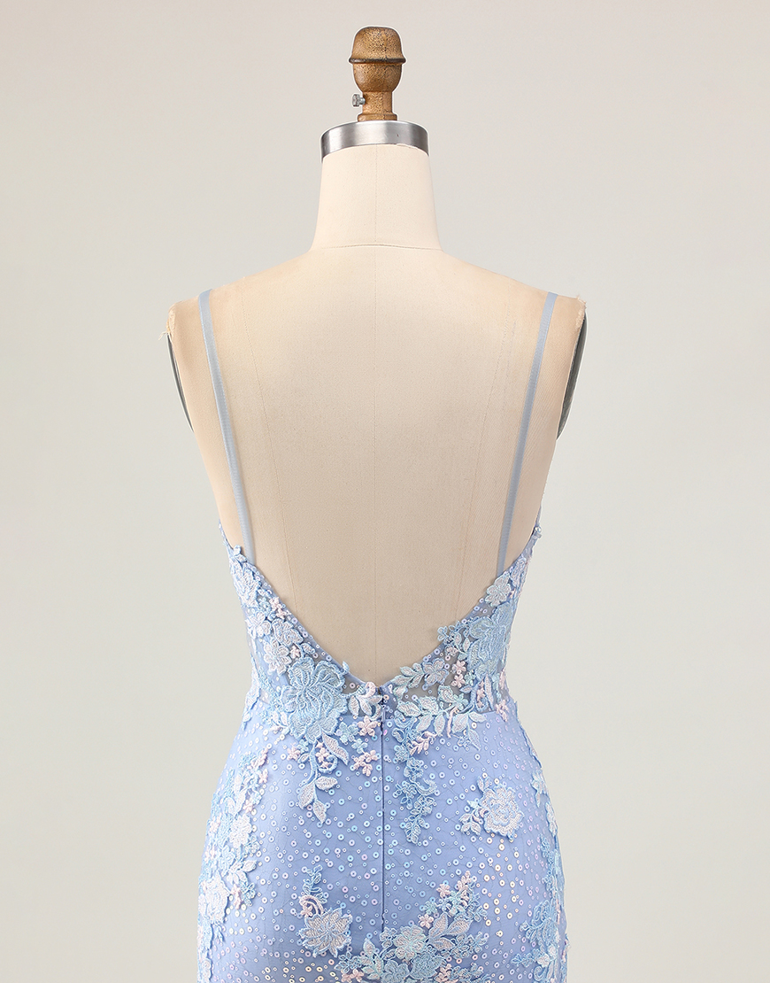 Sparkly Light Blue Floral Tight Short Corset Homecoming Dress with Appliques