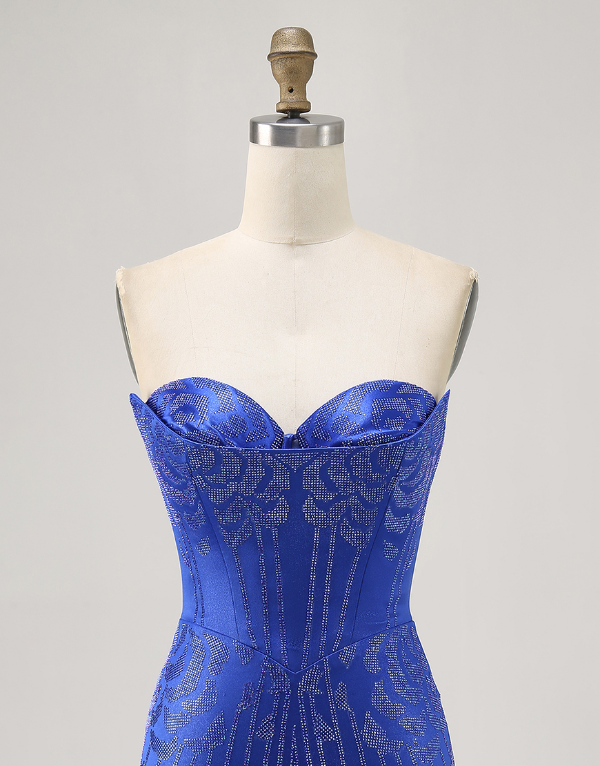 Sparkly Royal Blue Short Tight Satin Homecoming Dress with Beading