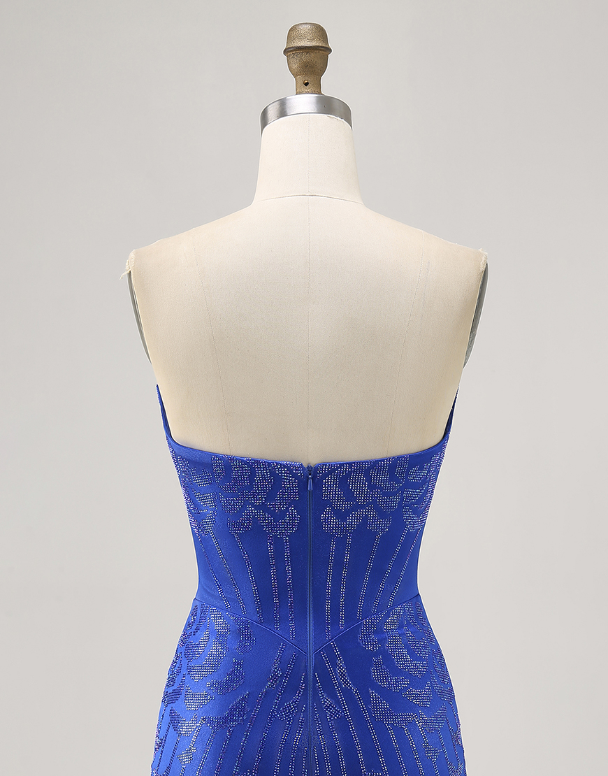 Sparkly Royal Blue Short Tight Satin Homecoming Dress with Beading