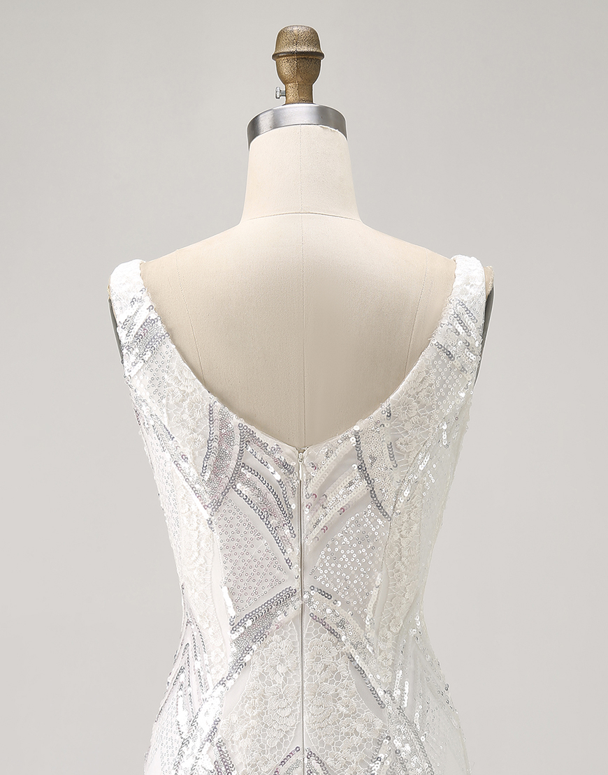 Sparkly White V-Neck Tight Short Homecoming Dress Sequins