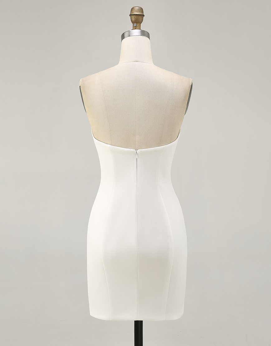 Sparkly White Floral Strapless Bodycon Homecoming Dress with Sequins