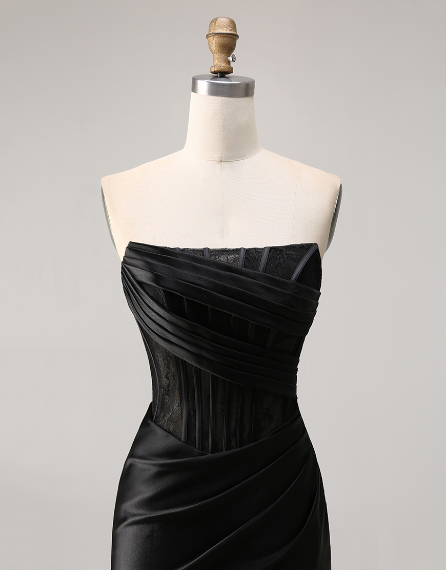 Black Corset Satin Short Tight Strapless Homecoming Dress