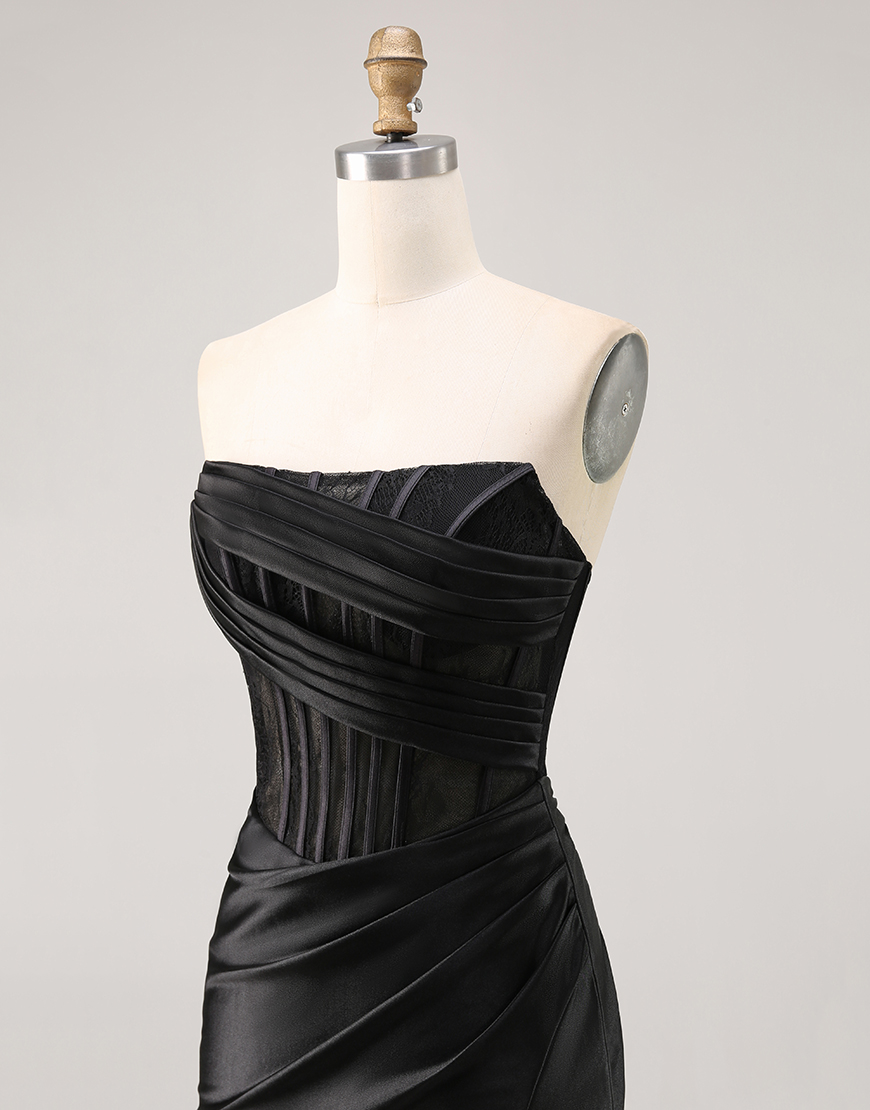 Black Corset Satin Short Tight Strapless Homecoming Dress