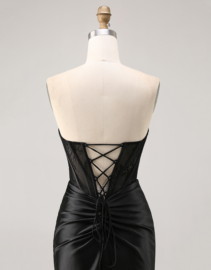 Black Corset Satin Short Tight Strapless Homecoming Dress